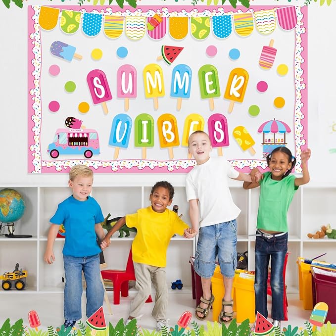 Pajean Summer Bulletin Board Set Summer Classroom Decoration Paper Cutout for Back to School Class Window Wall Home Party Decor(Vibe)