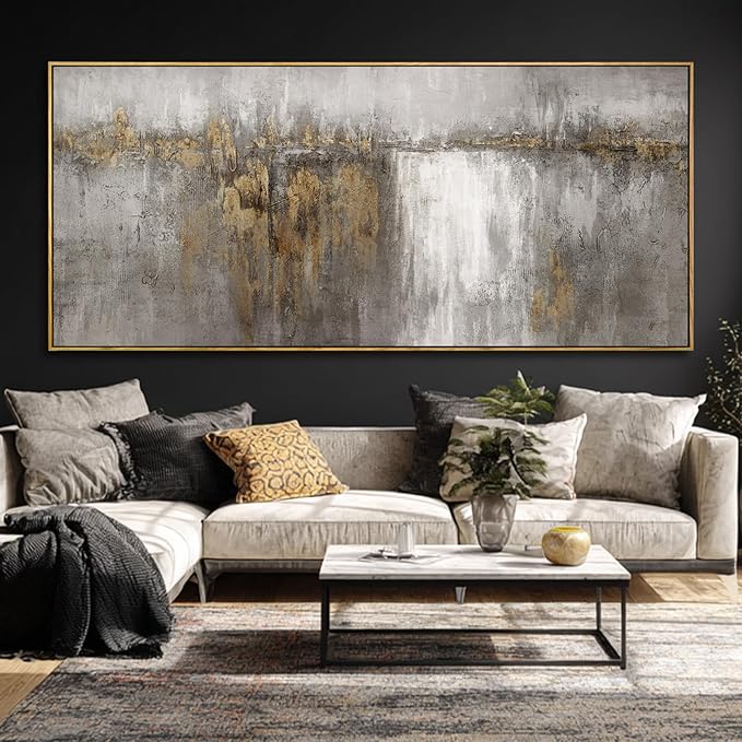 Vintage Home Wall Decor Abstract Framed Wall Art Textured Canvas Painting 32"x70" Posters for Bedroom Pictures for Kitchen