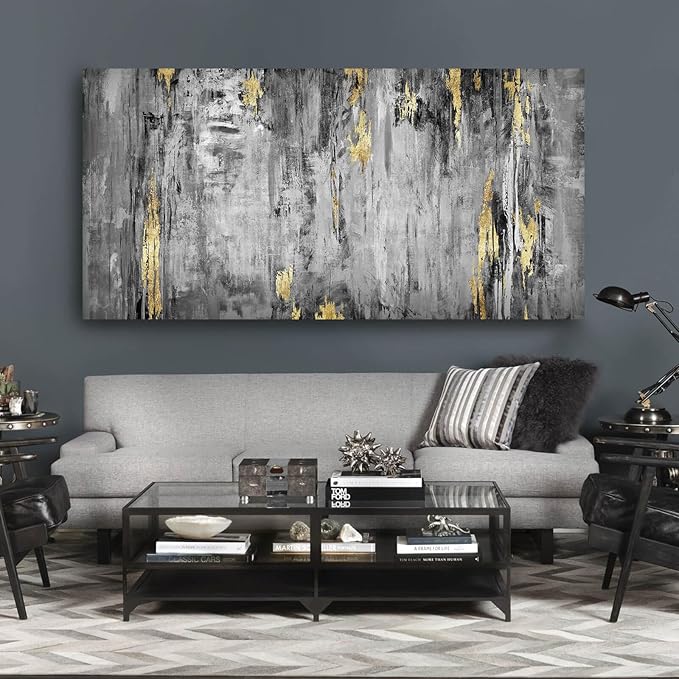 Kureful Large Abstract Canvas Wall Art Black and Grey Artwork 29"x58" Large Painting Canvas Wall Art for Living Room Wall Office Decor