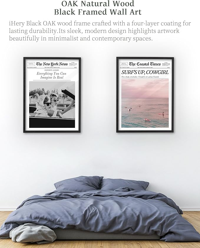 iHery Premium Natural Black OAK Wood 12x16in Everything You Can Imagine Is Real Trendy Framed Wall Art, Vintage Hot Girls Canvas Wall Decor For Dorm Bedroom Living Room 1Pack