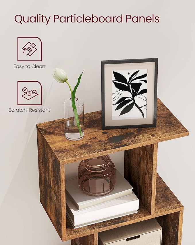 VASAGLE Bookshelf, 5-Tier Bookcase, 9.4 x 15.7 x 62.6 Inches, Storage Shelf with Open Compartments, Modern Style, for Living Room, Bedroom, Office, Rustic Brown ULBC462K01