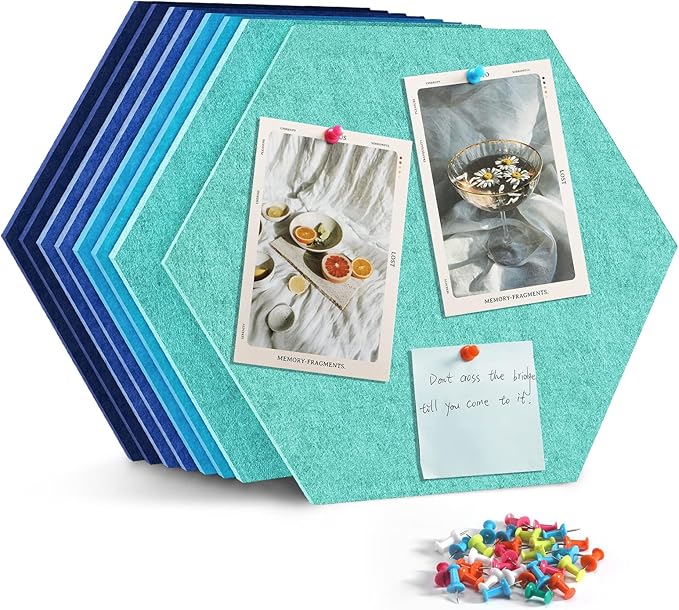 8 Pack Hexagon Felt Bulletin Board Tiles - 11.8" Large Thick Pin Board for Walls with 30 Push Pins, DIY Boards for Office Home School Decor, Aesthetic Hex Cork Board Alternative