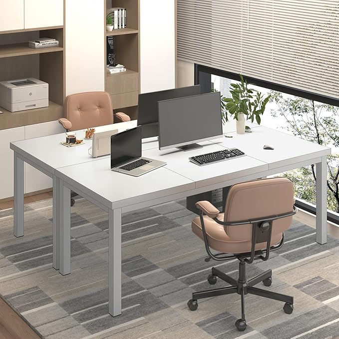 63 Inch Large Computer Desk, Modern Office Desk with Adjustable Feet, Gaming Desk with Deep Desktop, Study Writing Table for Home Office, Work from Home, White