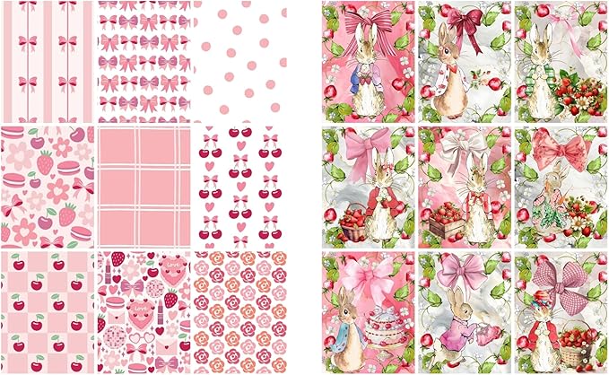 Paper Moon Media: Beatrix Potter's Peter The Rabbit Strawberry Coquette Scrapbook and Junk Journal Tags 8.5 x 11, 6 Sheets for Journals, Scrabpooking, Decoupage, Card Making etc., Collage Sheets