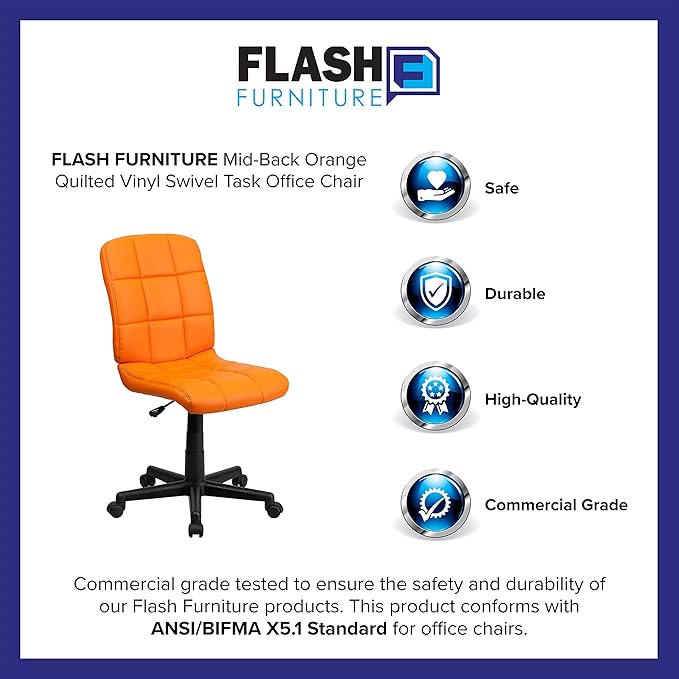 Flash Furniture Clayton Mid-Back Orange Quilted Vinyl Swivel Task Office Chair