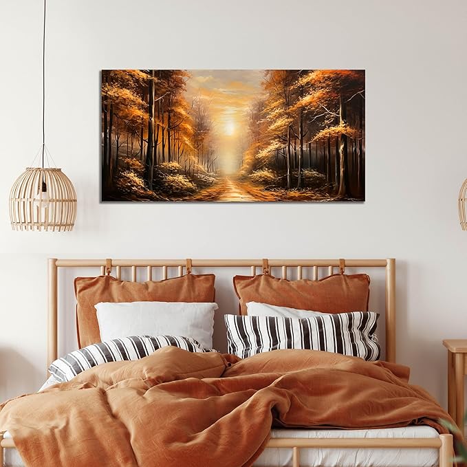 Large Wall Art for Living Room Bedroom Office Gold Forest Artwork Sunrise Landscape Nature Pictures Modern Wall Art Framed Canvas Prints 20x40 Inch