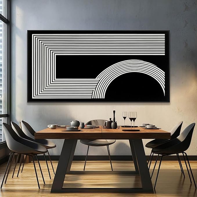 Large Abstract Wall Art Black And White Art Geometric Line Print Painting Artwork Canvas Art Wall Decor Simple Picture Artwork For Living Room Bedroom Office Home Wall Decor 29"X 58" With Framed