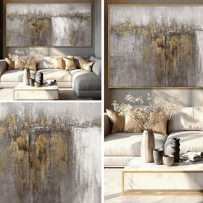 Abstract Hanging Art Grey and Gold Poster Print Neutral Decorative Pictures 36"x70" Poster for Bedroom Artwork for Office