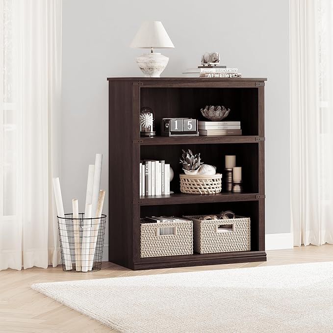 GarveeHome 5 Tier Farmhouse Bookcase, 67.4" Tall Book Shelf with Storage, Wooden Bookshelves 5 Shelf Display Shelves for Home Office(67.4" H x 31.5" W x 12.8" D) (Cherry, 40.0" H x 31.5" W x 12.2" D)