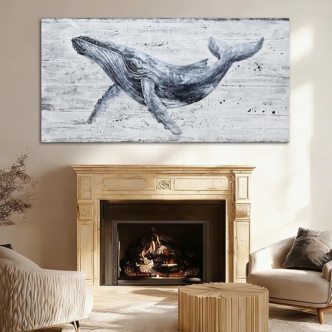 Large Whale Wall Art Monochrome Abstract Sea Life Canvas Posters print Contemporary Coastal Artwork for Living Room Office Bedroom Decor 29x58inch