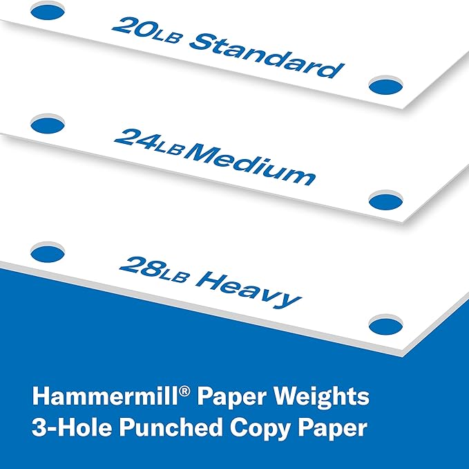 Hammermill Paper, Fore Multipurpose Paper, 8.5 x 11 Paper, Letter Size, 3 Hole, 24lb Paper, 96 Bright, 1 Ream / 500 Sheets (101287R) Acid Free Paper