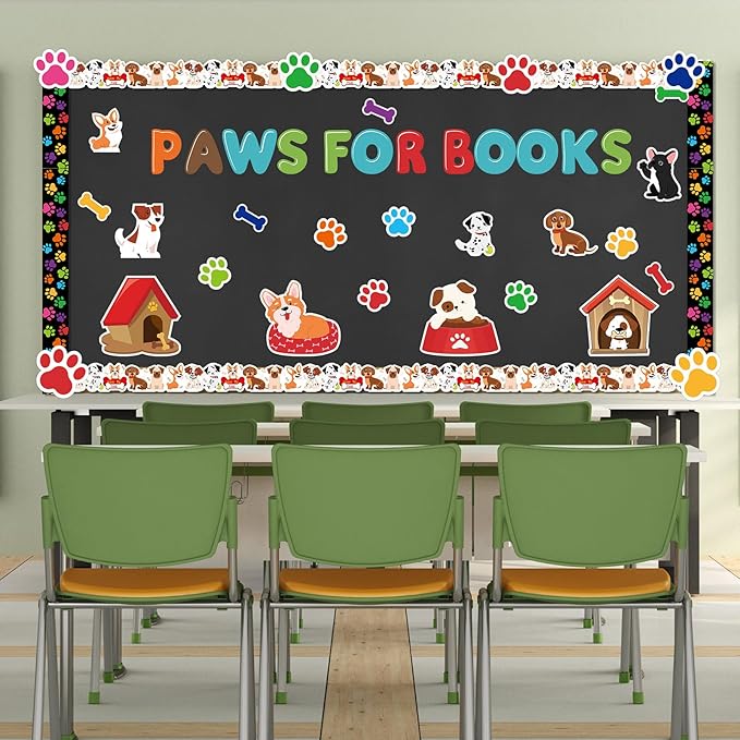 Kosiz Pet Dog Bulletin Board Decoration Set 118 ft Scalloped Bulletin Board Borders Classroom Poster Border Trim with 257 Pcs Letter Number Symbol Cutout for School Decor