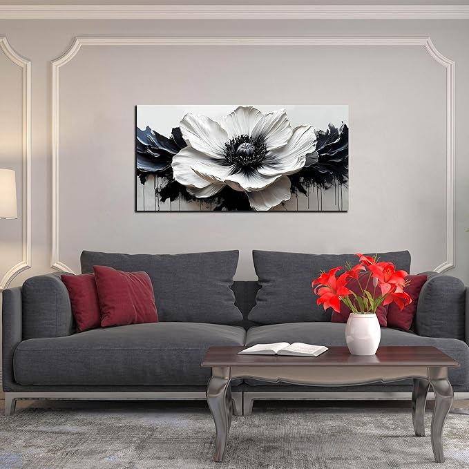 Flower Canvas Wall Art for Living Room - Black and White Wall Art for Bedroom - Modern Wall Decor for Bedroom Women Size 20" x 40"