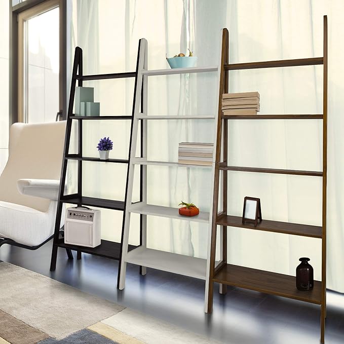 Casual Home 100% Solid Wood 5-Shelf Ladder Bookcase, Standard, 72"H, Espresso