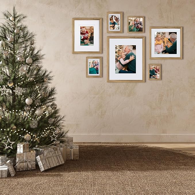 Egofine 8x8 Picture Frames with Plexiglass, Display Pictures 4x4/6x6 with Mat or 8x8 Without Mat Set of 4 for Tabletop and Wall Mounting, Carbonized Brown
