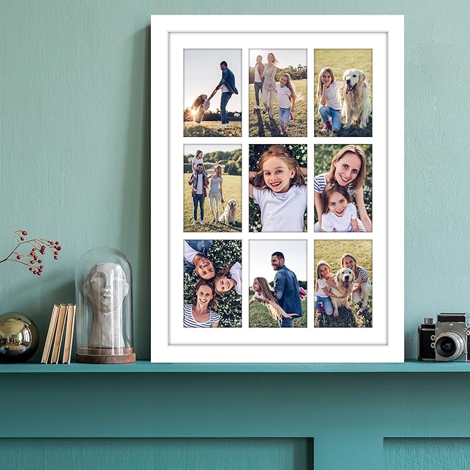 Americanflat 4x6 Collage Picture Frame with Polished Plexiglass - Multi Picture Frames Fit Nine 4x6 Photos or Use as One 14x20 Frame for Wall Display - Signature Collection - White