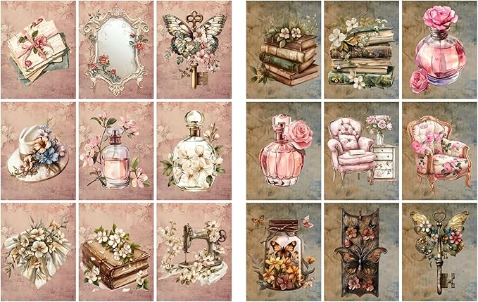 Generic Paper Moon Media: Bundle of 6 Pages of Antique Tags 8.5 x 11, 6 Sheets for Journals, Scrabpooking, ATC, Card Making etc, Collage Sheet Bundle, DYI Crafts, Single Sided Prints, 717232