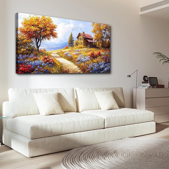 ZUITINGHUA Canvas Wall Art For Living Room Large Wall Decor For Office Bedroom Decorations Yellow Tree Landscape Pictures Farmhouse Painting Artwork Room Wall Mural Aesthetic Home Decor 30x60 In