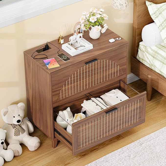 Lateral File Cabinet with 2 Drawers, Farmhouse File Cabinet for Letter/a4/Legal Size Hanging Files, Large Wood File Storage Cabinets Printer Stand for Home Office Cabinets, Walnut