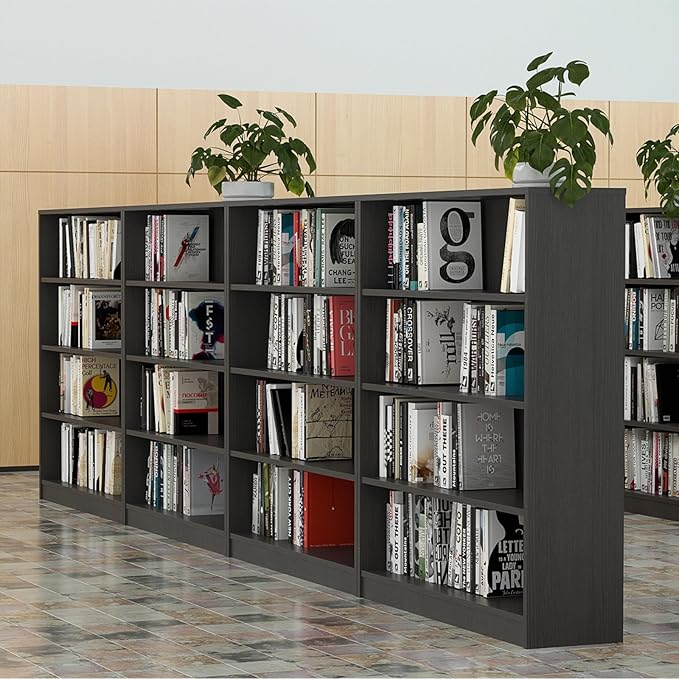 Bookcase Adjustable Storage Shelves,4-Tier Modern Wood Bookcase for Bedroom,48-Inch Bookshelf, Office, Living Room & Library(Crey)