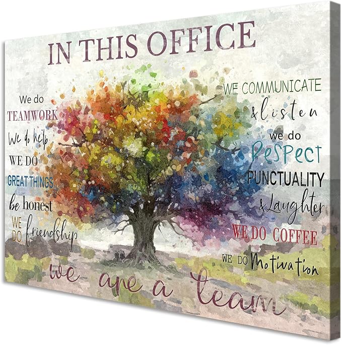 SOOTHAN Vintage In This Office Wall Decor Positive Quotes Poster Colorful Tree Canvas Prints Motivational Wall Art for Home Office Workplace Desk Decoration Aesthetic Framed Inspiring Gifts 12x16inch