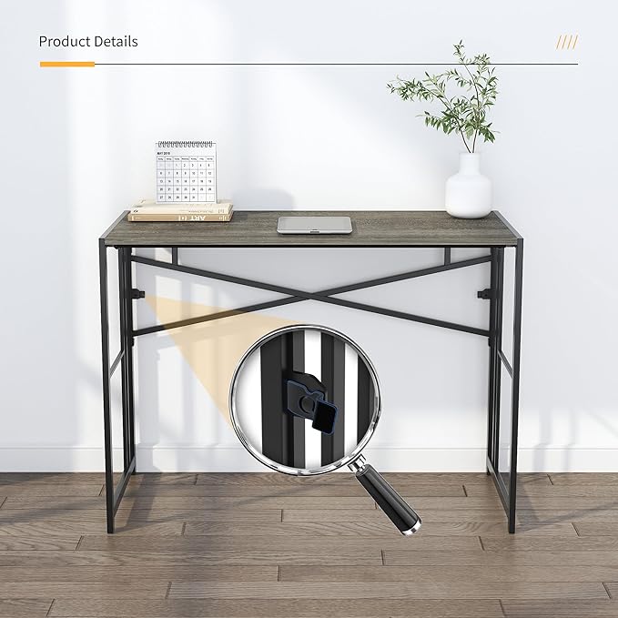 40 inch Folding Desk, Writing Gaming Computer Camping Desk, No Assembly Required Home Office Table, Black Oak