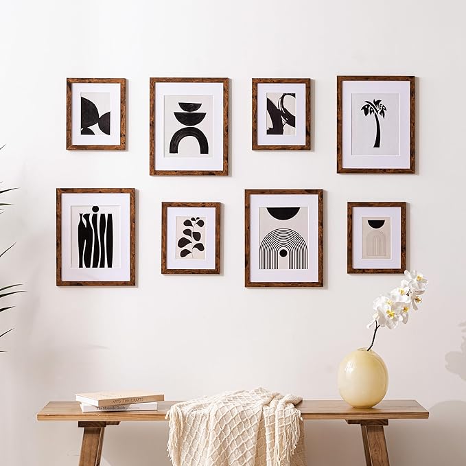 eletecpro 8x10 Picture Frames Set of 10, Picture Frame Collage Wall Decor Display 5x7 Photo with Mat or 8x10 without Mat, Home Decor Gallery Frame for Table Top or Wall Mounting, Brown