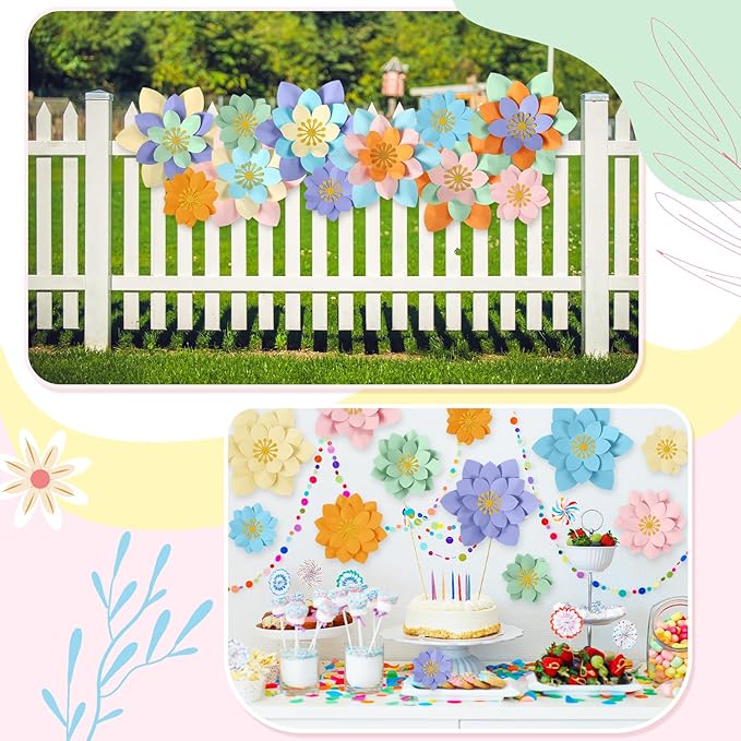 18 Pcs Paper Flowers Decor for Wall DIY Flower Bulletin Board 3D Spring Fiesta Mexican Paper Floral Decoration for Photo Backdrop Classroom Back to School Party(Lotus-Shaped,Bright)