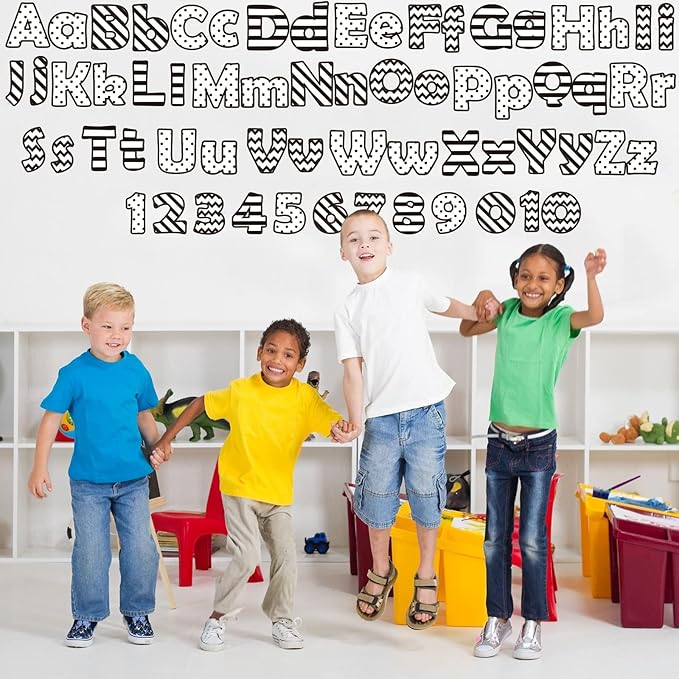 260 Pcs Black and White Bulletin Board Letters for Classroom 4” Letters Combo Pack Set Dots Stripe Classroom Decorations Alphabet Numbers Symbols Letters for Bulletin Board Classroom Decor