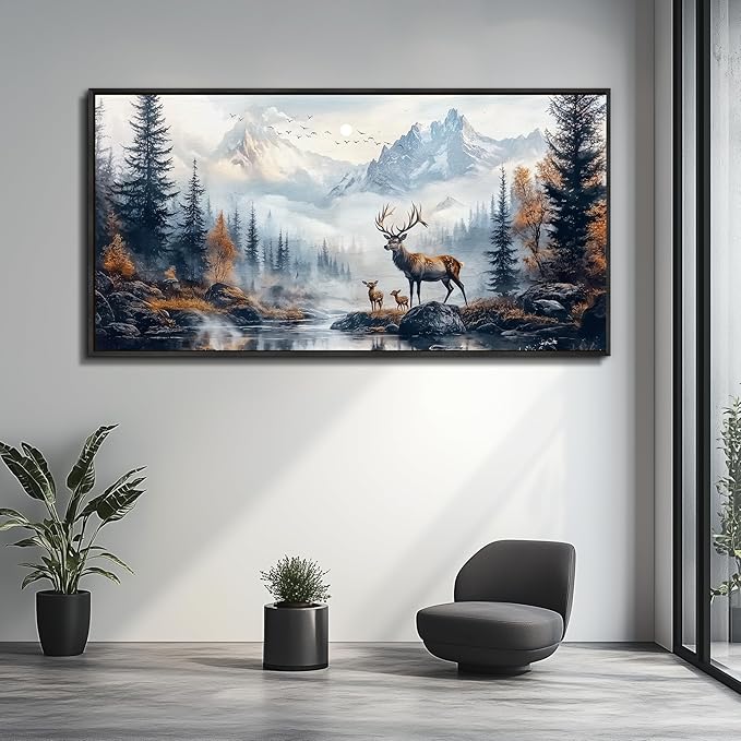 KELIYUAN Large Canvas Wall Art For Living Room Black Framed Wall Decorations For Bedroom Office Murals Prints Pictures Lushan Mountain Scenery Painting Wall Artwork Home Decor Aesthetics 30"X60"