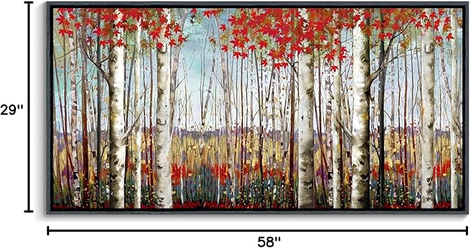 Large Canvas Wall Art - Framed Aspen Tree Oil Painting Style, Birch Tree Pictures for Living Room Wall Decor & Bedroom, 29x58 Modern Nature Artwork for Walls