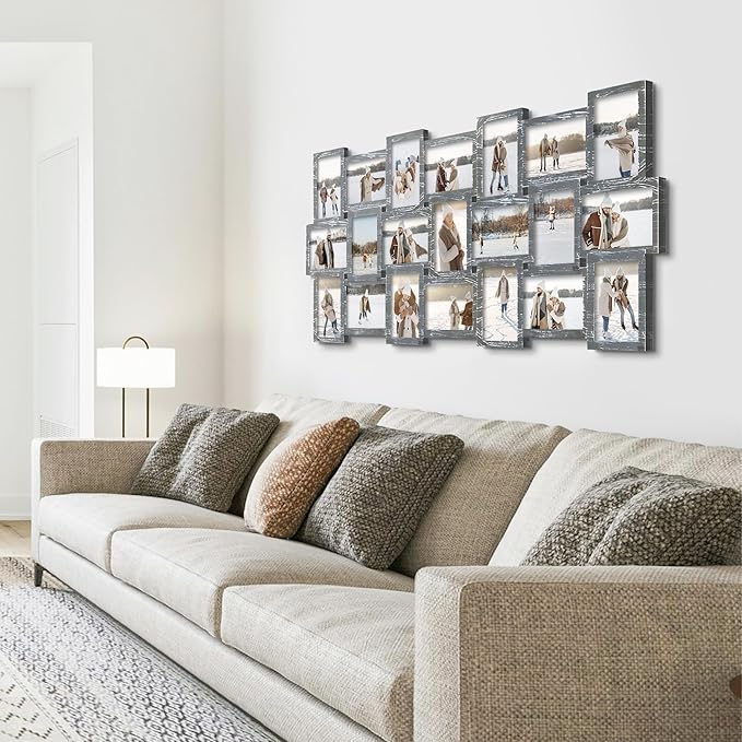 J.M.Deco Photo Collage Frame for Wall, 21-Opening Reunion Family Picture Frame Set, Picture Frame Collage Wall Hanging for 4x6 Photos, Ashes