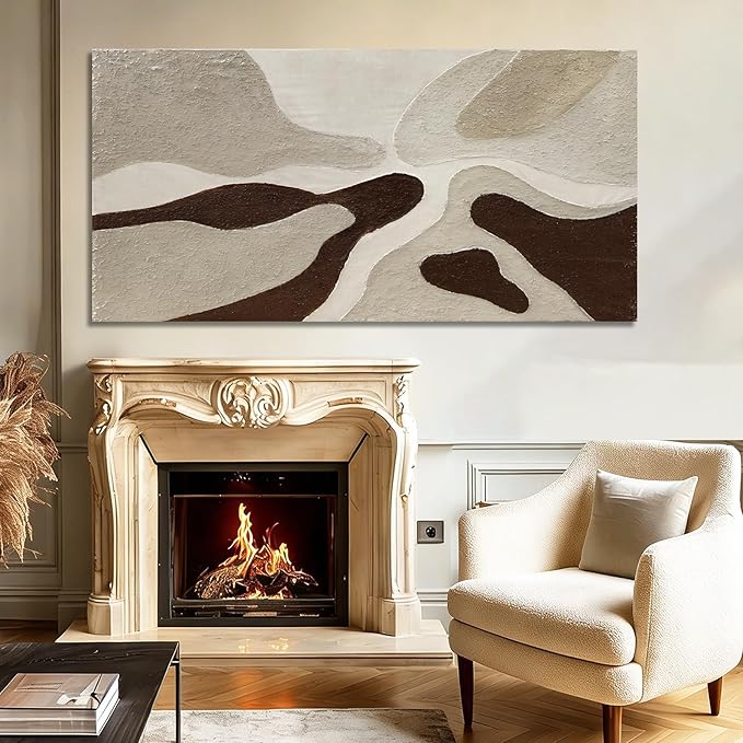 ZUNARE Hand-Painted Large Abstract Wall Art – Neutral Beige, Taupe, and Brown Textured Wall Decor, Luxury Modern Art for Living Rooms, Offices, Hotels, Ready to Hang, 29×58 inch