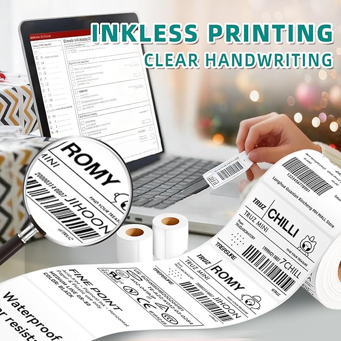 Portable Bluetooth Label Maker Machine with 3 Waterproof Label Rolls, 2 Inch Lightweight Thermal Label Printer for Small Business Office School Home Kitchen No Ink Needed