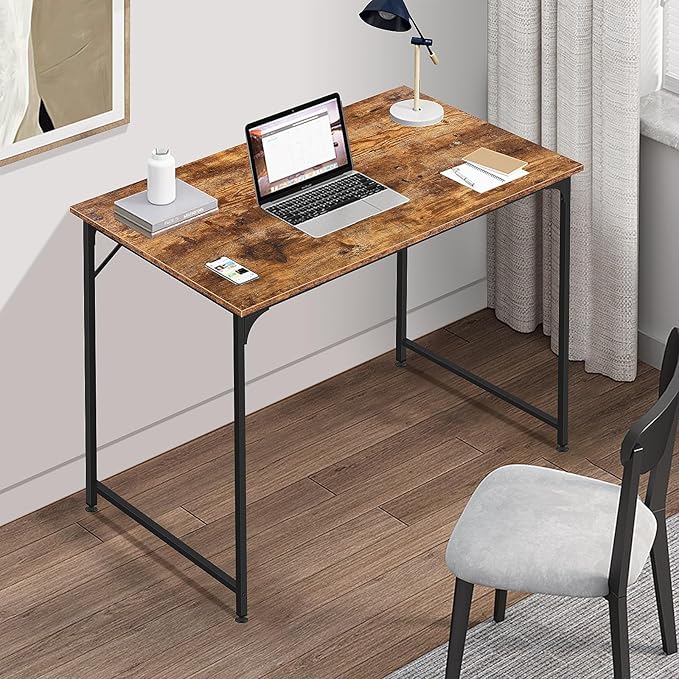 BLKMTY 39" Computer Desk, Home Office Writing Desk Wood PC Study Table Work Desks Modern Simple Style Laptop Table with Metal Frame and Smooth Tabletop for Workstation Bedroom, Black
