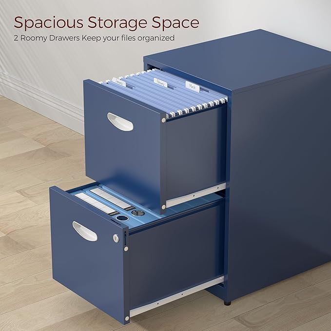 2 Drawer File Cabinet with Lock,Blue Metal Filing Cabinets,Vertical Locking File Cabinet Fit Hanging Files, Letter,File Box and A4 Documents