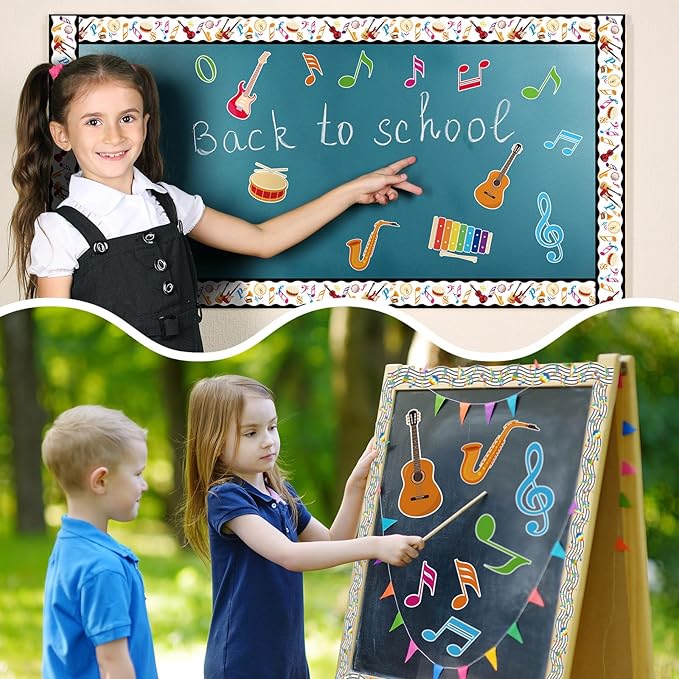 Yeaqee 8 Roll 131 ft Musical Notes Bulletin Board Borders Decorations Back to School Self Stick Music Bulletin Trim Music Bulletin Board Classroom Bulletin for Music Room Wall Door Decor