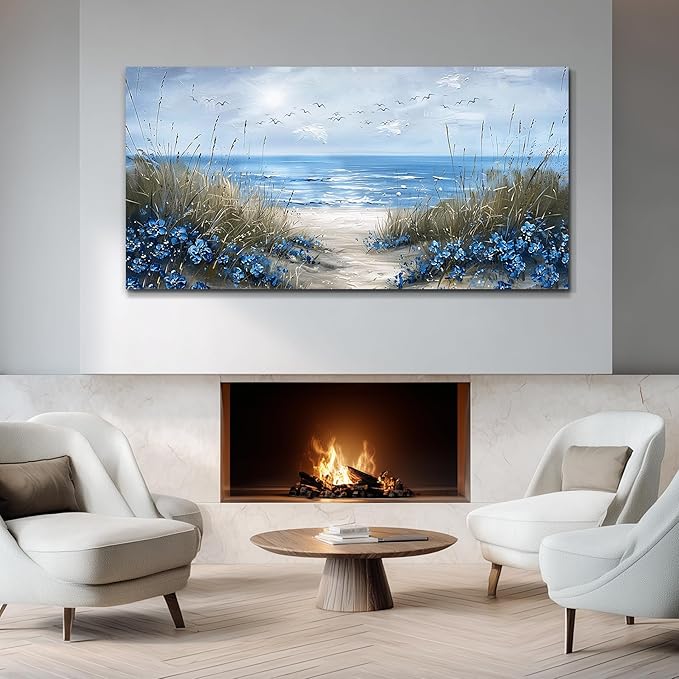 KELIYUAN Large Wall Decor For Living Room Canvas Wall Art For Office Bedroom Aesthetic Blue Ocean Sea Wave Wall Painting Artwork Pictures Modern Beach Posters Ready To Hang Home Decoration 30"x60"