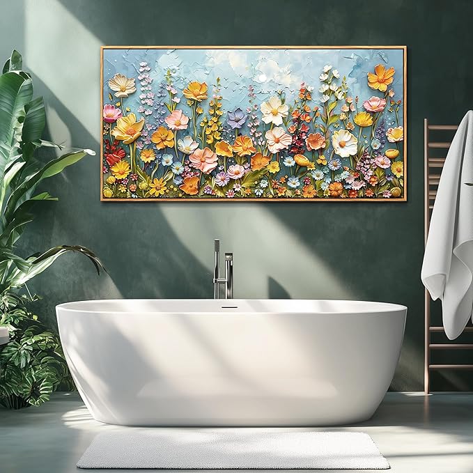 PHAOHUAXM Canvas Wall Decor For Living Room Dining Room Mural Vintage Print Picture YAbstract Colored Floral Wood Frame Artwork For Farmhouse Kitchen Bedroom Corridor Home Decor Aesthetics 20x40 In