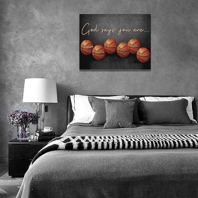 Inspirational Basketball Boys Room Wall Art Motivational Sports Basketball Pictures Wall Decor God Says You Are Canvas Print Painting Modern Home Artwork For Dorm Gym Bedroom Framed 16"x12"