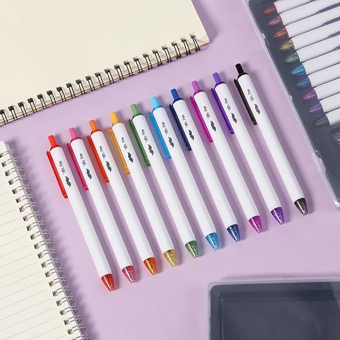 Mr. Pen- Cute Ballpoint Pens Assorted Color Ink, 0.7mm, 10 Colorful Ink Ballpoint Pens with Case and 12 Refills, Cute Pens for Journaling