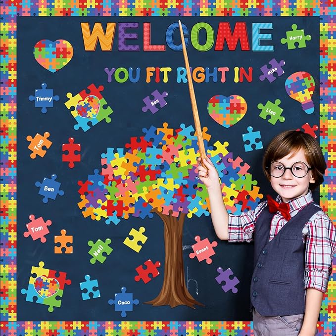 Motivational Bulletin Board Decoration Set Classroom Positive Inspirational Accents Decor Puzzle Pieces Cutouts for Chalkboards Welcome Back to School Bulletin Boards Craft Home Wall(Puzzle Pieces)