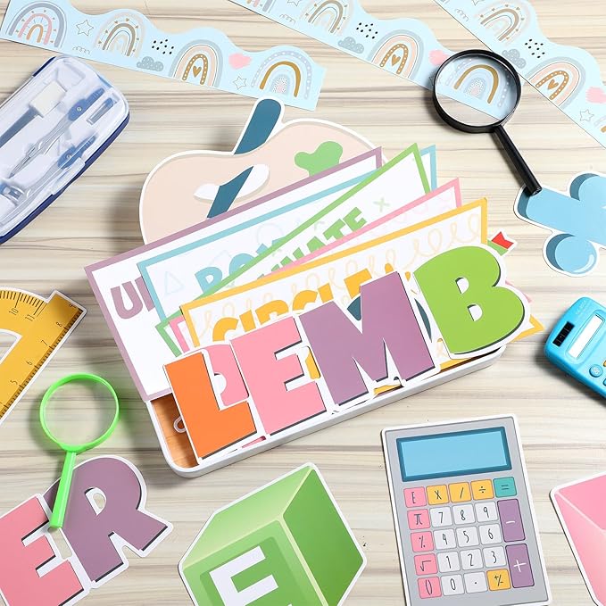 Pajean Math Bulletin Board Mathematics Cubes Classroom Decoration Be a Problem Solver Boho Cutout for Back to School First Day Window Door Wall Elementary Preschool Teacher Supplies