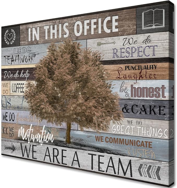Vintage Office Artwork Wall Decor In This Office Motivational Posters Brown Maple Tree Picture Print on Canvas Inspiring Wall Art for Home School Decoration Framed Inspirational Gifts 16x24inch