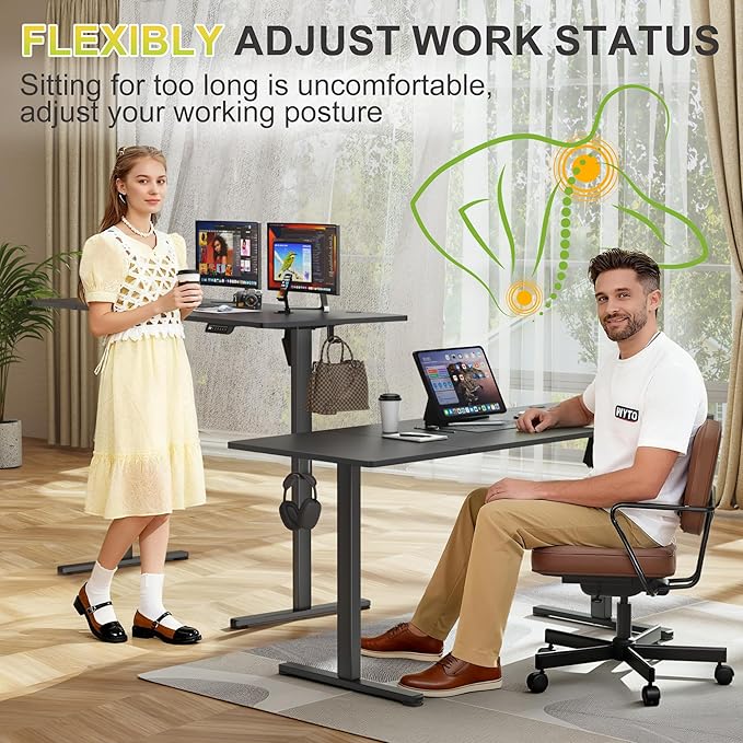 Furmax Electric Standing Desk, 63 x 24 Inches Sit Stand up Desk, Sit Stand Height Adjustable Home Office Desk with 4 Height Position Memory - with Splice Board (Black, 63)