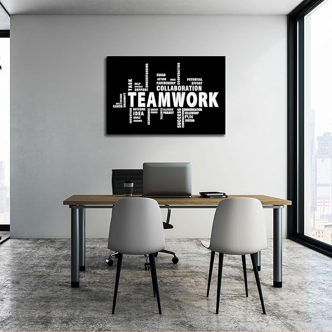 Inspirational Teamwork Canvas Wall Art Home Office Wall Decor Picture Minimalist Team Work Inspirational Quotes Poster Print for Living Room Bedroom Office Man Cave Decoration Ready To Han