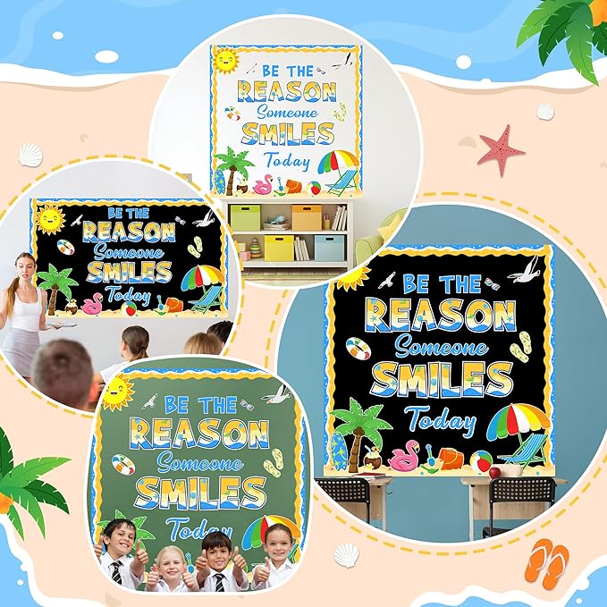 Summer Bulletin Board Decoration Set Be The Reason Someone Smiles Today Bulletin Board Summer Classroom Decoration Beach Cutouts for Teacher Supplies Home School Chalkboard Door Wall Decor