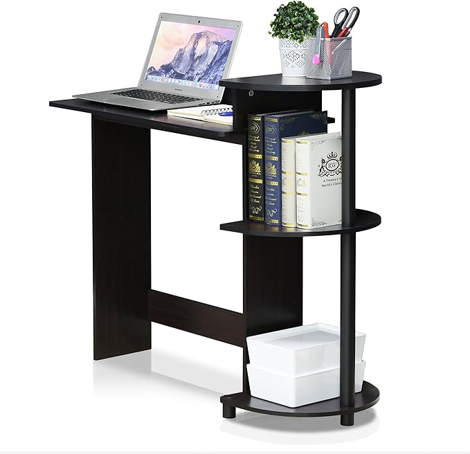 Furinno COMPACT Desk, 28.5" Wide Gaming Desk with Shelves, Computer Desk with Book Shelf, Office Desk for Home Office, Study Room, Dorm, Bedroom, Dark Walnut