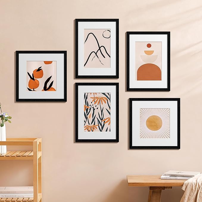 eletecpro 12x12 Picture Frames Set of 10, Gallery Wall Frames Display 8x8 Photo with Mat or 12x12 without Mat, Picture Frame Collage Wall Decor for Wall Mounting, Black