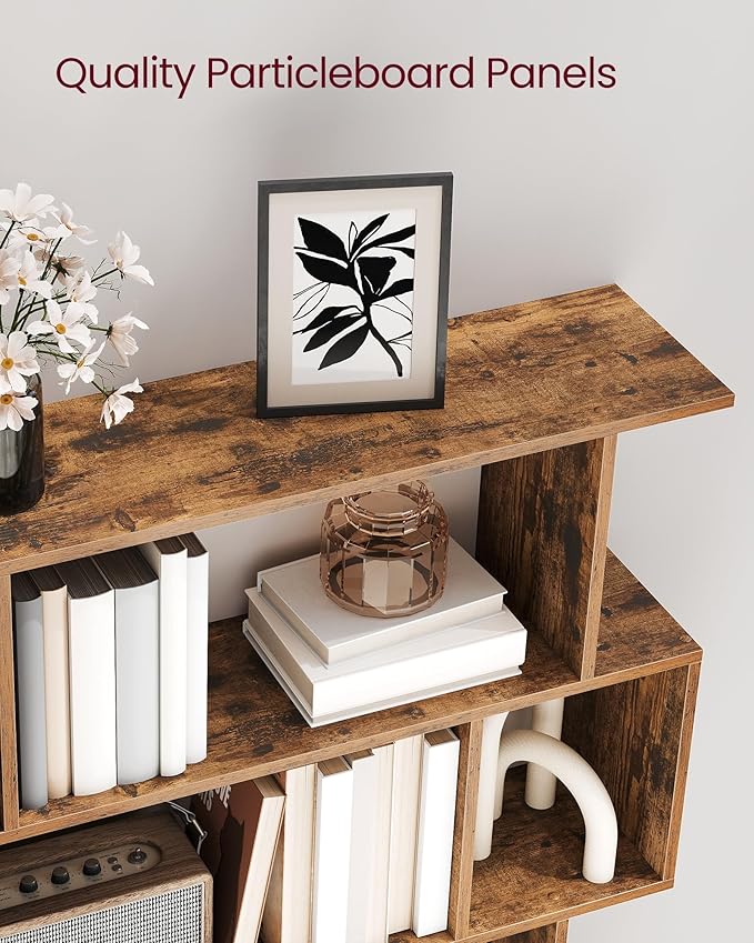 VASAGLE Bookshelf, 5-Tier Bookcase, 9.4 x 35.4 x 62.6 Inches, Storage Shelf with Open Compartments, Modern Style, for Living Room, Bedroom, Office, Rustic Brown ULBC416K01